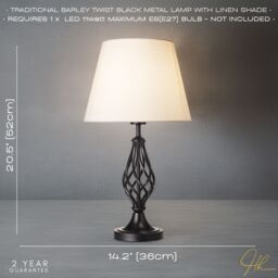 Happy Homewares Traditional Table Lamp with Barley Twist Base & Linen Shade in Black - thumbnail 5