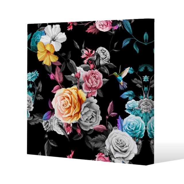 Benjamin Tate Design Humming bird, roses, peony with leaves (Canvas Print) / 101 x 101 x 4cm in Natural - Size: 101 x 101 x 4 cm - image 1