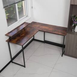 Abrihome L Office Computer Desk with Self Corner Table Top, Industrial Rustic in Brown - Size: 1 Pack - thumbnail 2