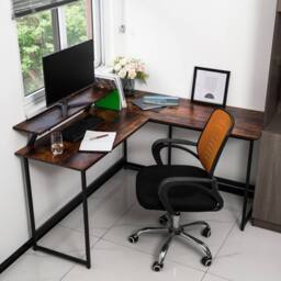Abrihome L Office Computer Desk with Self Corner Table Top, Industrial Rustic in Brown - Size: 1 Pack - thumbnail 1