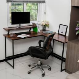 Abrihome L Office Computer Desk with Self Corner Table Top, Industrial Rustic in Brown - Size: 1 Pack - thumbnail 7