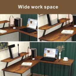 Abrihome L Office Computer Desk with Self Corner Table Top, Industrial Rustic in Brown - Size: 1 Pack - thumbnail 5