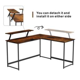 Abrihome L Office Computer Desk with Self Corner Table Top, Industrial Rustic in Brown - Size: 1 Pack - thumbnail 3