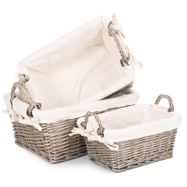 Red Hamper Wicker Set of 3 Antique Wash Handled Lined Storage Basket in White - image 1