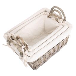 Red Hamper Wicker Set of 3 Antique Wash Handled Lined Storage Basket in White - thumbnail 4