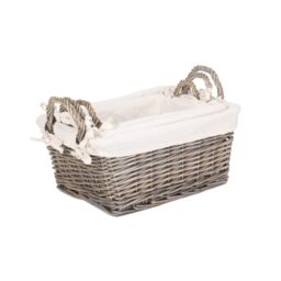 Red Hamper Wicker Set of 3 Antique Wash Handled Lined Storage Basket in White - thumbnail 2