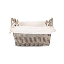 Red Hamper Wicker Set of 3 Antique Wash Handled Lined Storage Basket in White - thumbnail 3