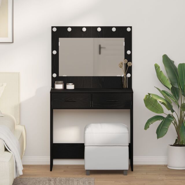 Berkfield Home Makeup Table with LED Lights - Black Oak, 31 x 16 x 53 inches - image 1