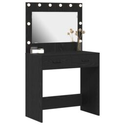 Berkfield Home Makeup Table with LED Lights - Black Oak, 31 x 16 x 53 inches - thumbnail 3