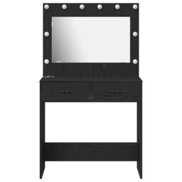 Berkfield Home Makeup Table with LED Lights - Black Oak, 31 x 16 x 53 inches - thumbnail 5