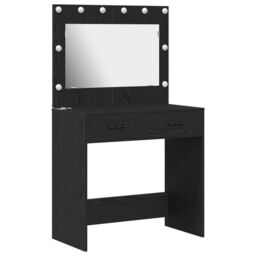 Berkfield Home Makeup Table with LED Lights - Black Oak, 31 x 16 x 53 inches - thumbnail 2