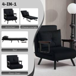 Wyld Haus Nenoli Velvet Black 4 in 1 Convertible Single Chair Bed with Cushion - thumbnail 4