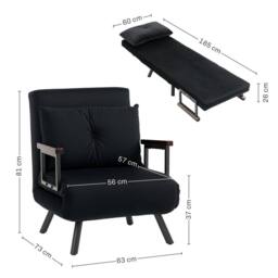 Wyld Haus Nenoli Velvet Black 4 in 1 Convertible Single Chair Bed with Cushion - thumbnail 3