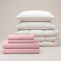 Bedable 100% Cotton Percale Bedding Bundle - Duvet Cover Set + Fitted Sheet + Duvet + 2 Pillows - King Size Pillowcase 50x90cm in Pink - Size: Double - thumbnail 2