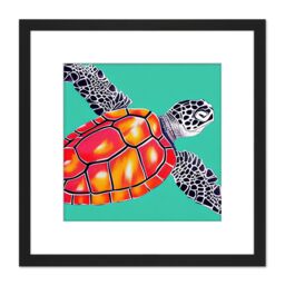 Artery8 Ocean Loggerhead Turtle Red Shell Watercolour Ink Square Wooden Framed Wall Art Print Picture 8X8 Inch in Black - thumbnail 1