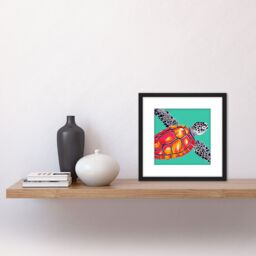 Artery8 Ocean Loggerhead Turtle Red Shell Watercolour Ink Square Wooden Framed Wall Art Print Picture 8X8 Inch in Black - thumbnail 2