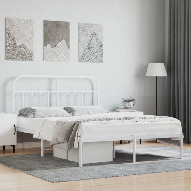 Berkfield Home Metal Bed Frame with Headboard White 150x200 cm King Size - image 1