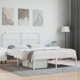 Berkfield Home Metal Bed Frame with Headboard White 150x200 cm King Size - thumbnail 1