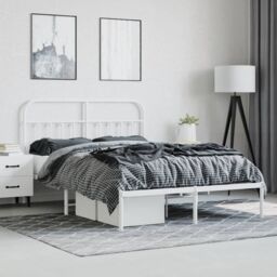 Berkfield Home Metal Bed Frame with Headboard White 150x200 cm King Size - thumbnail 4
