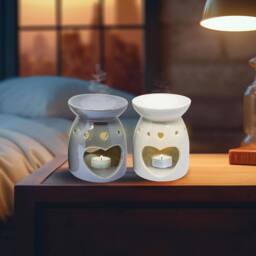 BARGAINS-GALORE Set Of 2 Wax Melt Burner Ceramic Essential Oil Burners Decor Pattern - thumbnail 2