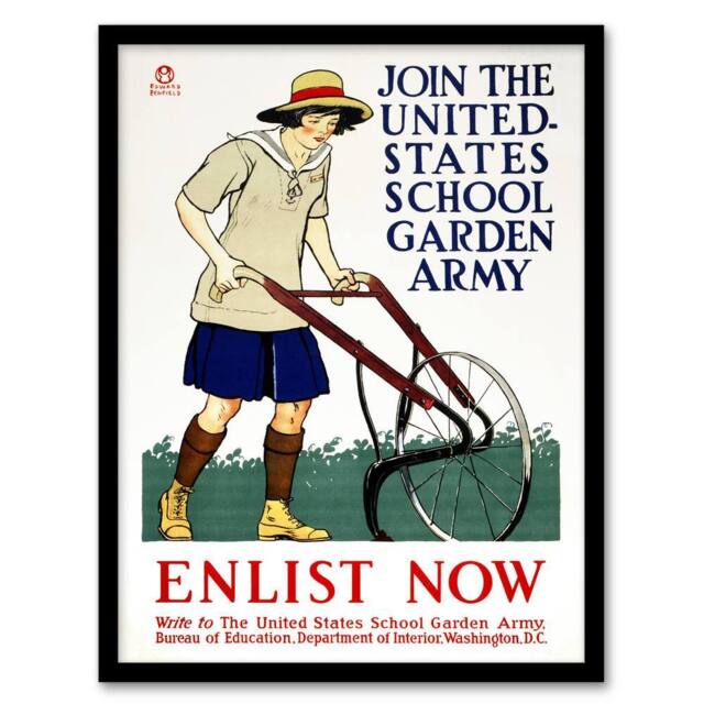 Artery8 United States School Garden Army Vintage Framed Wall Art Print Penfield in White - Size: A4 - image 1