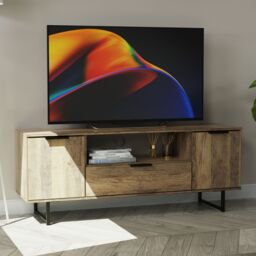 Ready Assembled 2 U Fuji 2 Door 1 Drawer Wide TV Unit (Ready Assembled) in Dark Brown - thumbnail 1