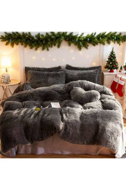 Living and Home 3Pcs Soft Skin-friendly Faux Mink Fleece Duvet Set in Dark Grey - Size: Single - image 1