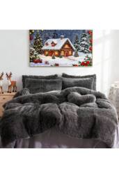 Living and Home 3Pcs Soft Skin-friendly Faux Mink Fleece Duvet Set in Dark Grey - Size: Single - thumbnail 4