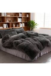 Living and Home 3Pcs Soft Skin-friendly Faux Mink Fleece Duvet Set in Dark Grey - Size: Single - thumbnail 2