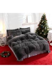 Living and Home 3Pcs Soft Skin-friendly Faux Mink Fleece Duvet Set in Dark Grey - Size: Single - thumbnail 3