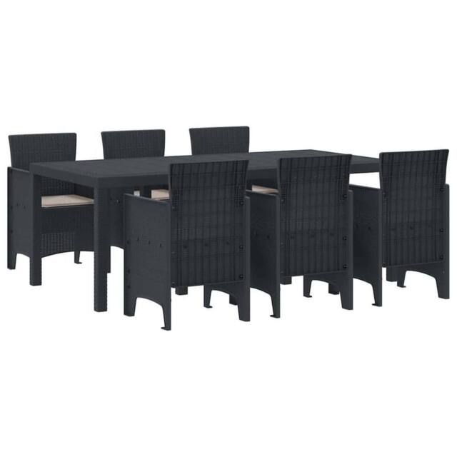 Berkfield Home 7 Piece Garden Dining Set with Cushions Anthracite Poly Rattan in Black - image 1