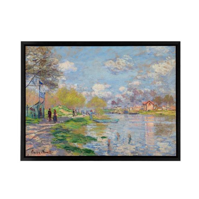 "Artery8 Claude Monet Spring By The Seine Framed Canvas Wall Art Print - Size: W12"" x H16""" - image 1