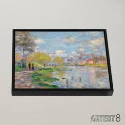 "Artery8 Claude Monet Spring By The Seine Framed Canvas Wall Art Print - Size: W12"" x H16""" - thumbnail 2