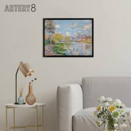 "Artery8 Claude Monet Spring By The Seine Framed Canvas Wall Art Print - Size: W12"" x H16""" - thumbnail 3