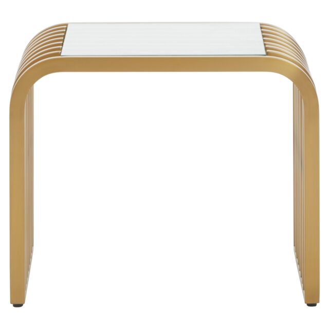 Orsina Matte Gold Slatted End Table, Stylish End Table, Glass Top & Steel Construction Corner Table for Home - image 1