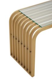 Orsina Matte Gold Slatted End Table, Stylish End Table, Glass Top & Steel Construction Corner Table for Home - thumbnail 4