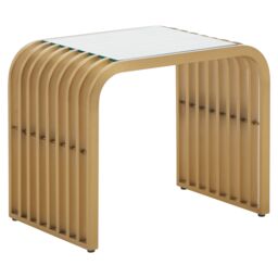Orsina Matte Gold Slatted End Table, Stylish End Table, Glass Top & Steel Construction Corner Table for Home - thumbnail 2