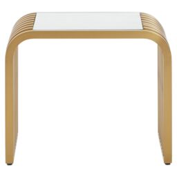 Orsina Matte Gold Slatted End Table, Stylish End Table, Glass Top & Steel Construction Corner Table for Home
