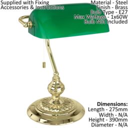 Loops 2 PACK Table Lamp Colour Brass Shade Green Glass Painted Pull Switch E27 1x60W - thumbnail 2
