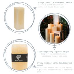 Nicola Spring Square Vanilla Pillar Candle - 110 Hours - Cream in Beige - thumbnail 2