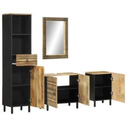 Berkfield Home 4 Piece Bathroom Furniture Set Solid Wood Mango in Brown - thumbnail 2