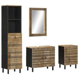 Berkfield Home 4 Piece Bathroom Furniture Set Solid Wood Mango in Brown - thumbnail 1