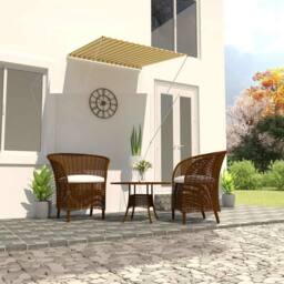 Berkfield Home Retractable Awning 100x150 cm Yellow & White - thumbnail 2