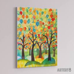"Artery8 Apple Tree Orchard Abstract Folk Art Canvas Wall Art Print - Size: W24"" x H32""" - thumbnail 2