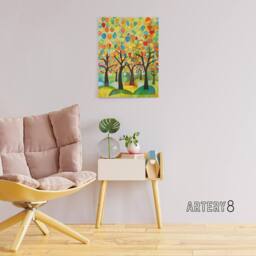 "Artery8 Apple Tree Orchard Abstract Folk Art Canvas Wall Art Print - Size: W24"" x H32""" - thumbnail 3