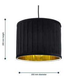 First Choice Lighting Sundance - Black Velvet Pleated 25cm Lamp Shade with Gold Inner - thumbnail 7