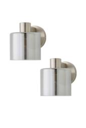 ValueLights Demi Pair of Smoked Glass Cup Wall Lights with Bulbs in Metallic Silver - thumbnail 1