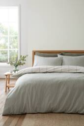 Bianca Brushed Regal Check Cotton Reversible Duvet Cover Set in Green - Size: Double - thumbnail 2