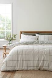 Bianca Brushed Regal Check Cotton Reversible Duvet Cover Set in Green - Size: Double - thumbnail 1