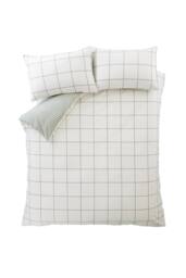 Bianca Brushed Regal Check Cotton Reversible Duvet Cover Set in Green - Size: Double - thumbnail 6